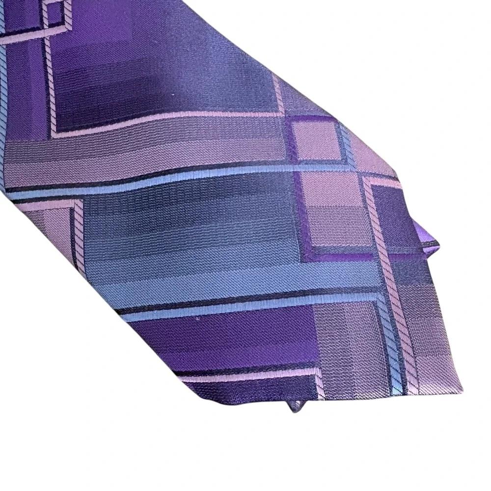 John Ashford Men's Neck Tie‎ Geometric Purple Blue Pattern 100% Polyester